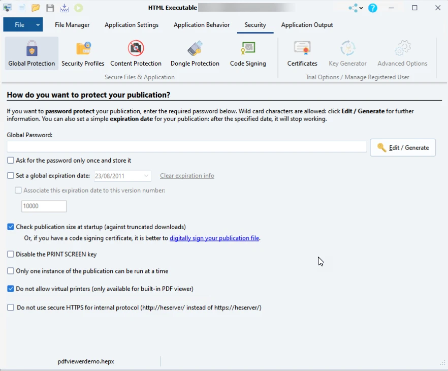 options de sécurité du livre électronique